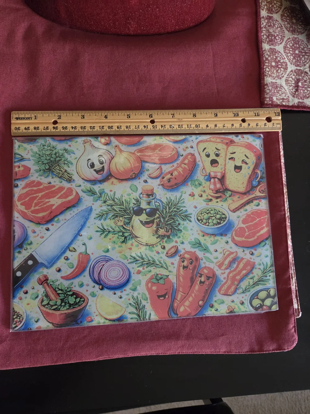 Decorative Food-Themed  Glass Cutting Board Colorful Kitchen Print